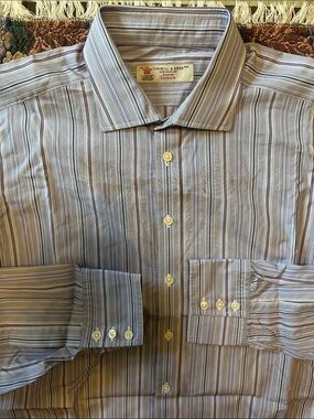 Turnbull & Asser Exclusive Lavender Gray Striped Men’s Dress Shirt Size 17.5